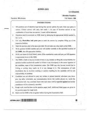 WBJEE JEPBN 2021 Question Paper