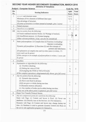 Kerala Plus Two 2016 Computer Science Answer Key