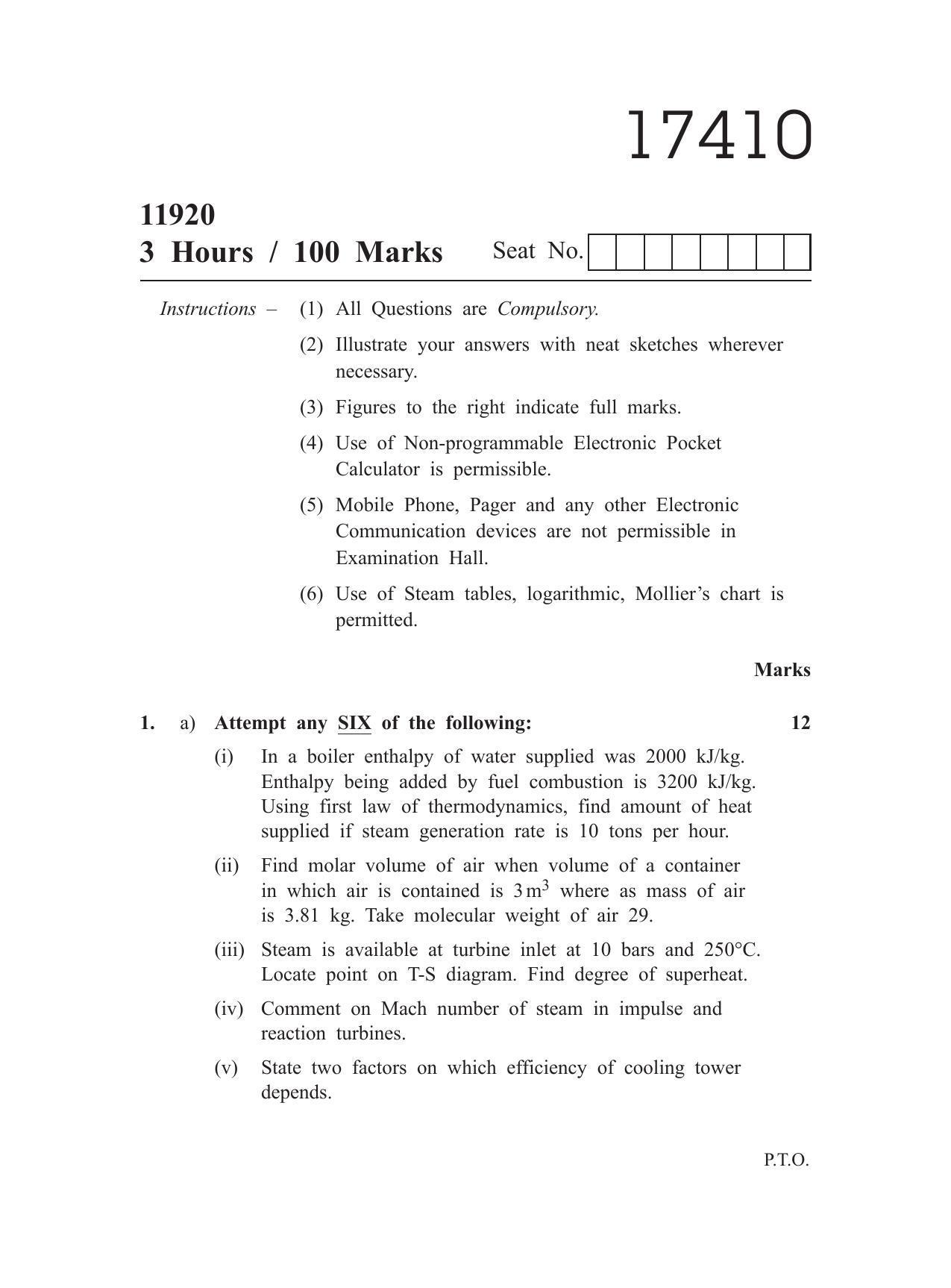 MSBTE Winter Question Paper 2019 - Thermal Engineering - IndCareer Docs