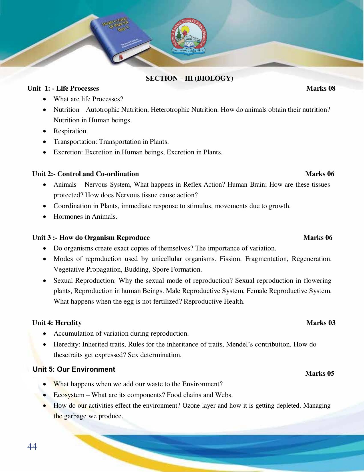 JKBOSE Class 10 Syllabus for JK & Ladakh (2024-25) - Page 45