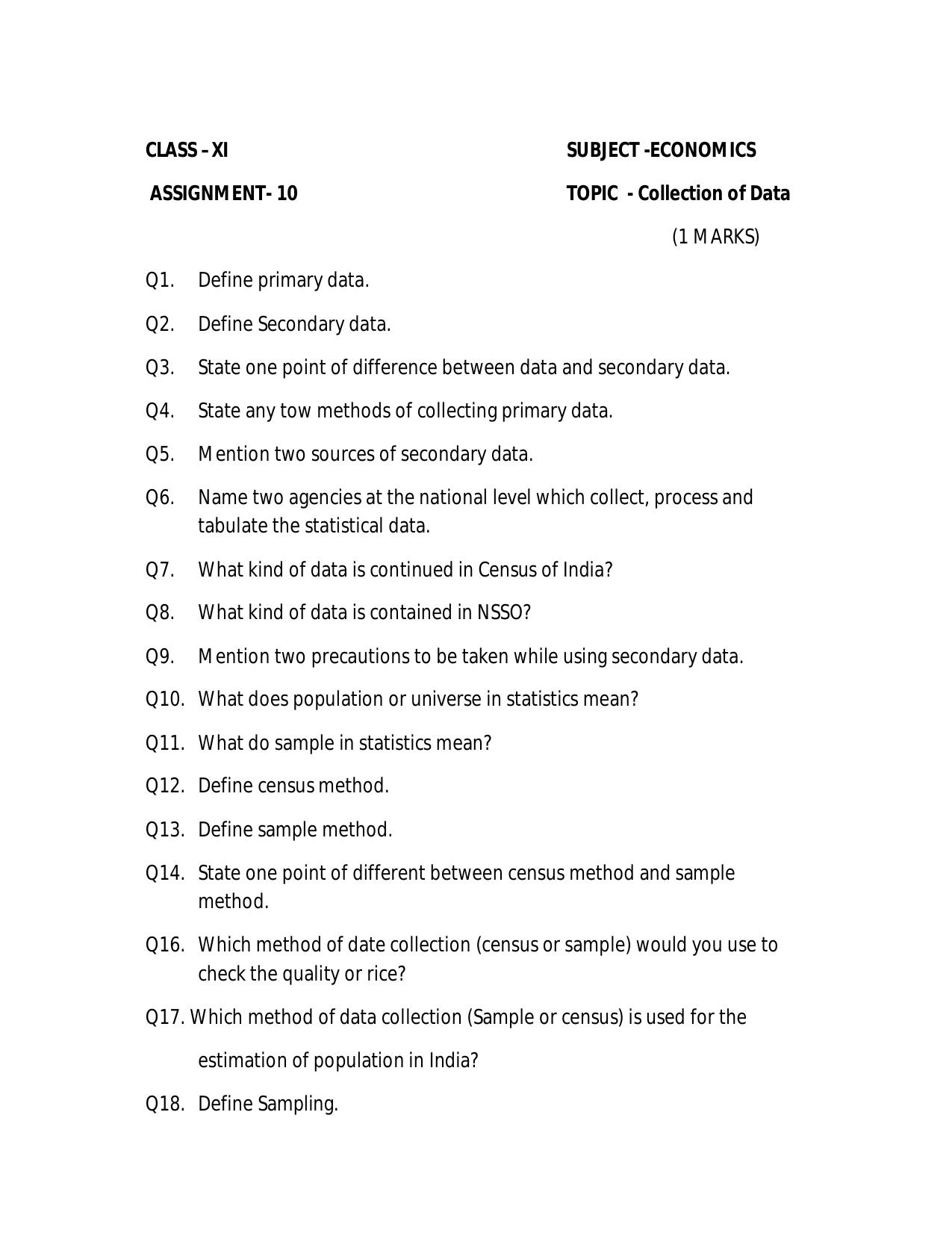 CBSE Worksheets for Class 11 Economics Assignment 10 - Page 1