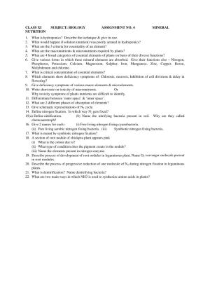 CBSE Worksheets for Class 11 Biology Assignment 4