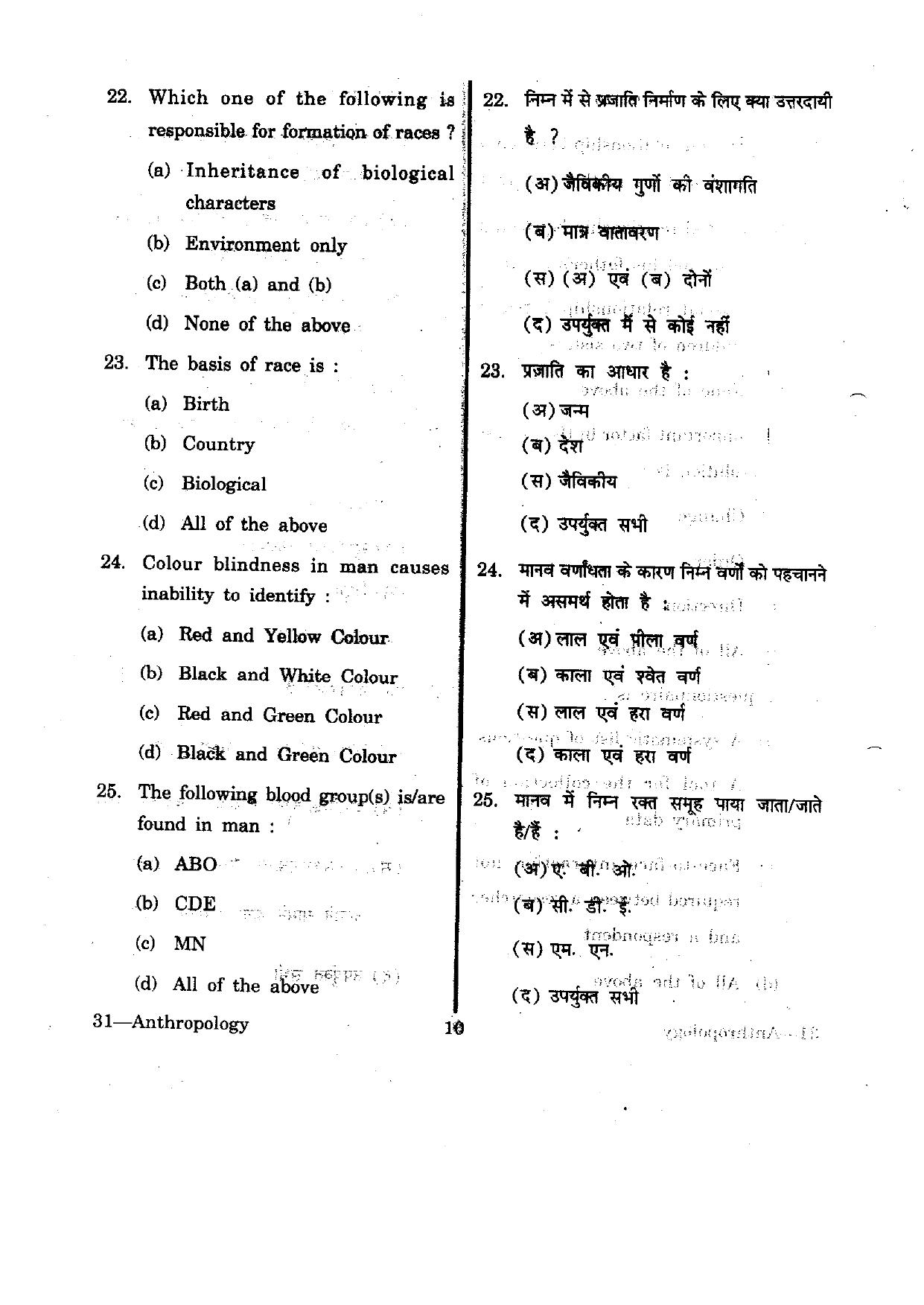 URATPG  Anthropology 2012 Question Paper - Page 10