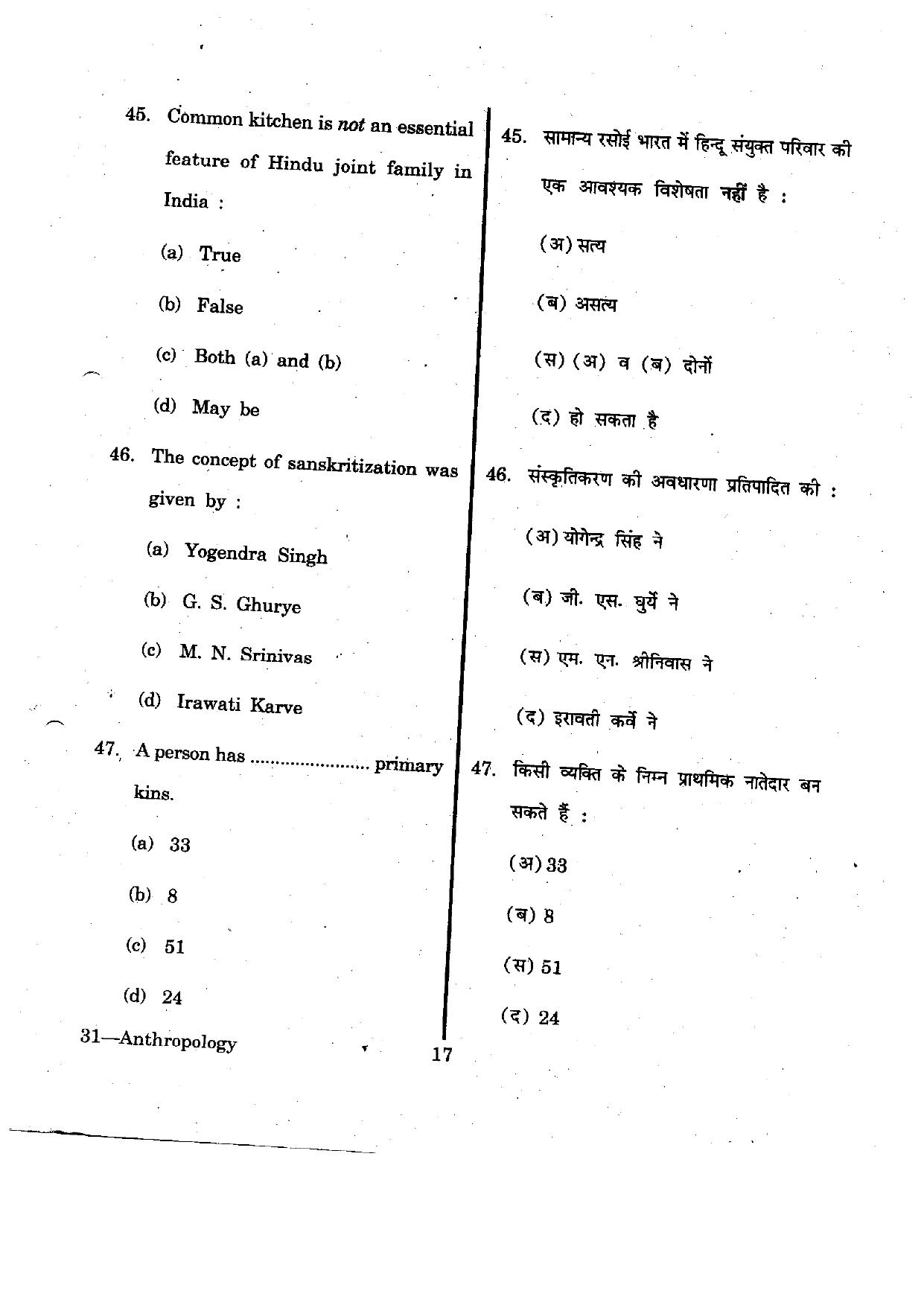 URATPG  Anthropology 2012 Question Paper - Page 17