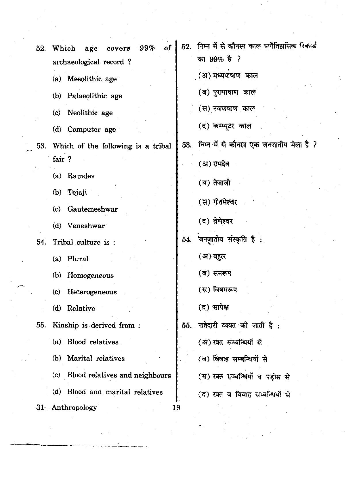 URATPG  Anthropology 2012 Question Paper - Page 19