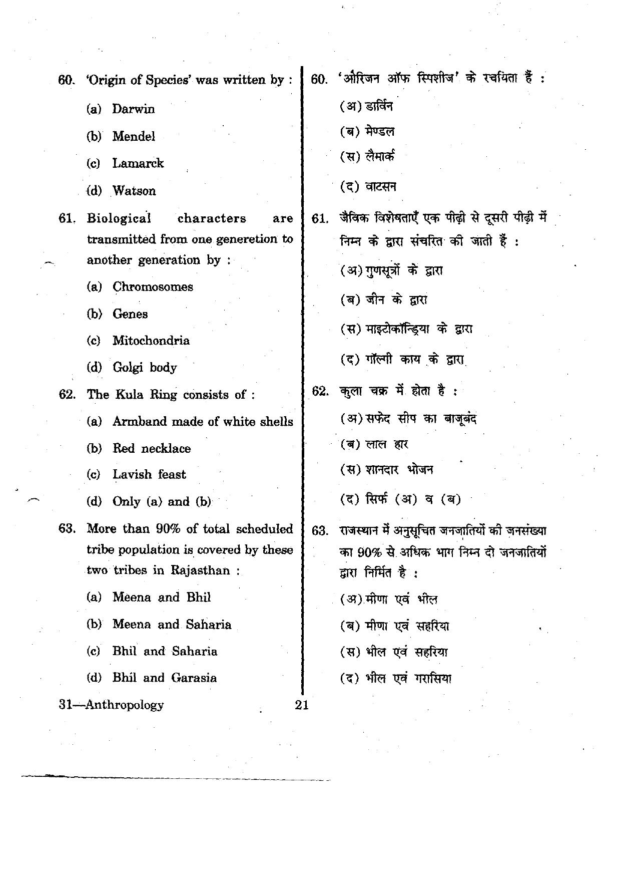 URATPG  Anthropology 2012 Question Paper - Page 21