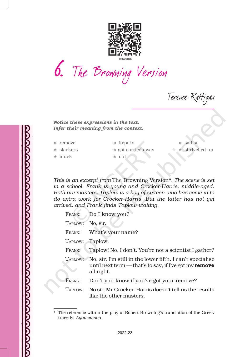 NCERT Book For Class 11 English Hornbill Chapter 6 The Browning Version ...