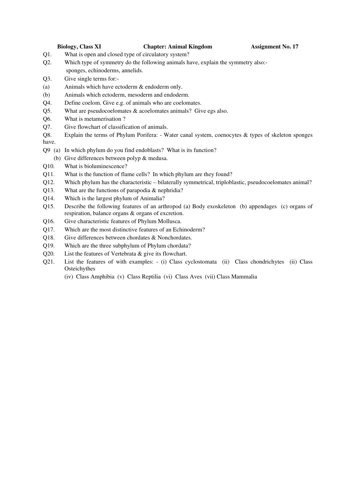 CBSE Worksheets for Class 11 Biology Assignment 17 - Page 1