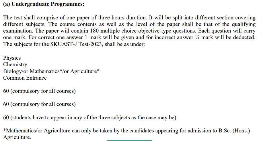 SKUAST Jammu CET 2023
