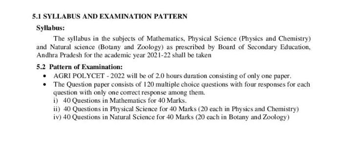 AGRI POLYCET Syllabus
