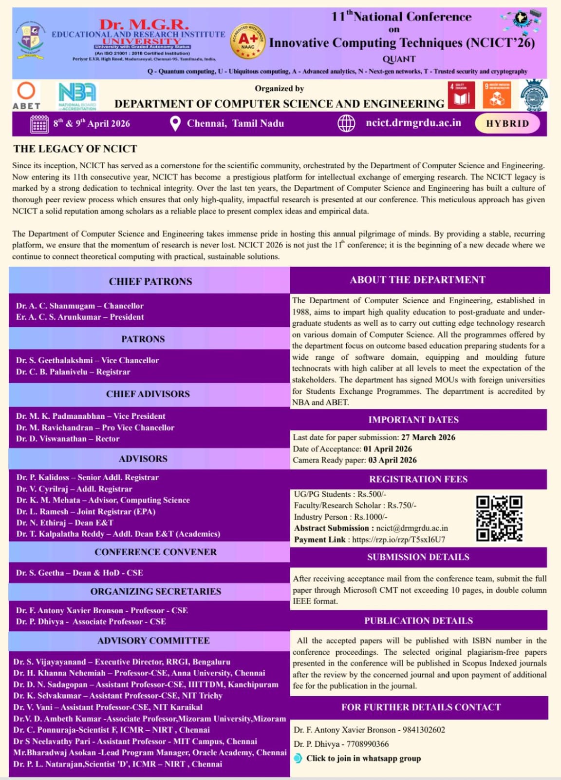11th National Conference on Innovative computing technic (NCICT'26) Quant Poster