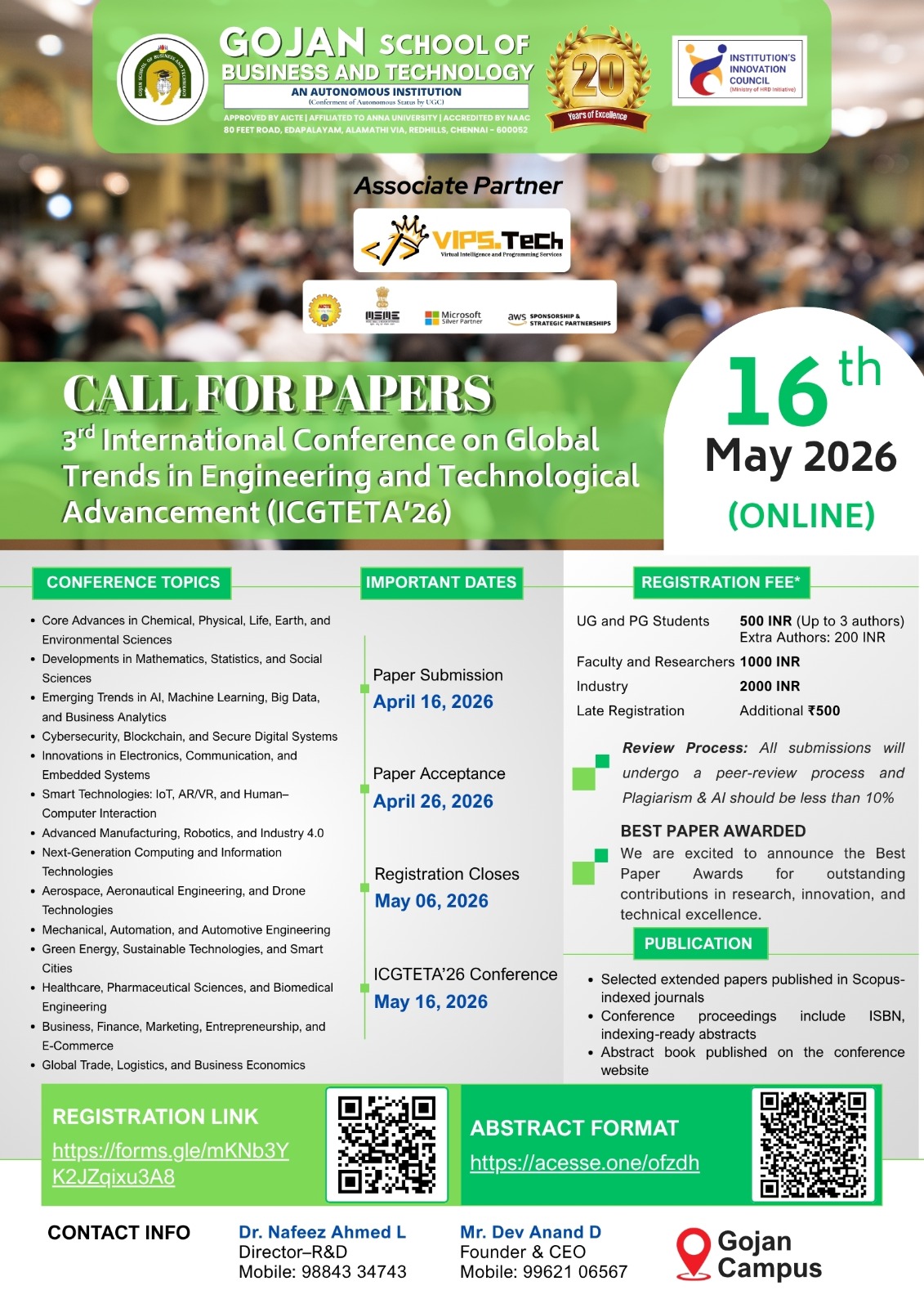 3rd International Conference on Global Trends in Engineering and Technological Advancement (ICGTETA 2026) Poster