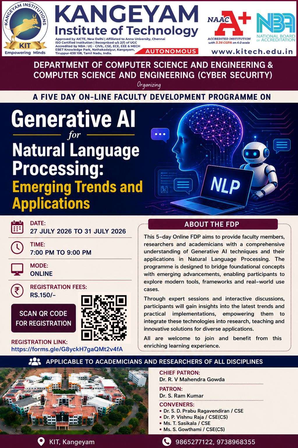 5-day Online Faculty Development Programme on Generative AI for Natural Language Processing: Emerging Trends and Applications 2026 Poster