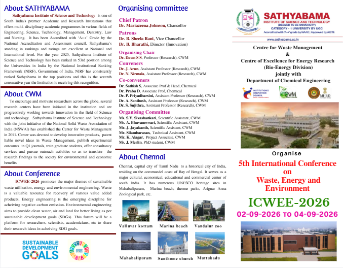 5th International Conference on Waste, Energy & Environment (ICWEE- 2026) Poster