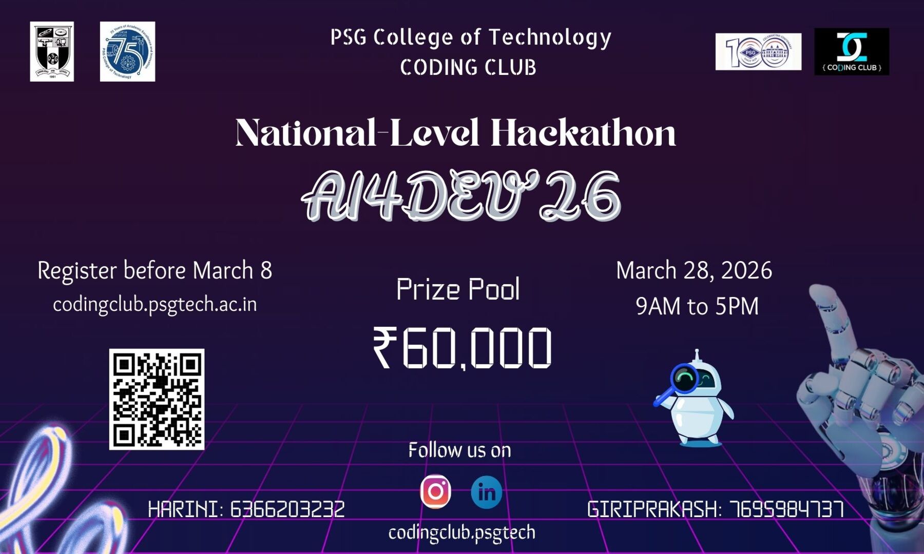 AI4Dev 26, Coding Club PSG Tech, National Level Hackathon, Coimbatore