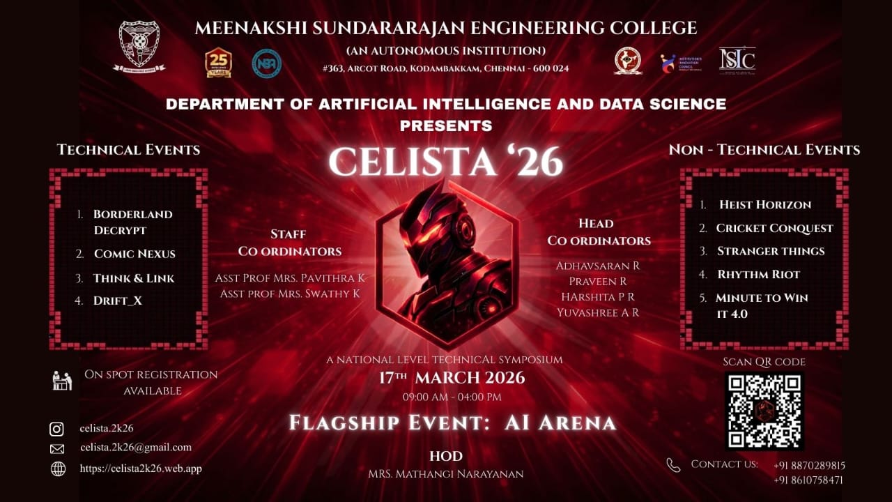 Celista '26- Meenakshi Sundararajan Engineering College, Chennai Poster
