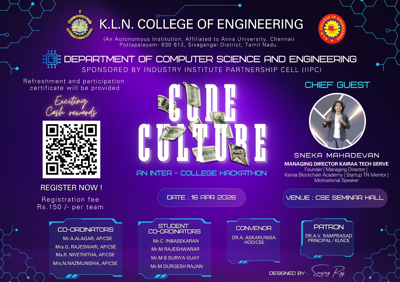 Code Culture 2k26, KLN College of Engineering, Hackathon, Sivagangai