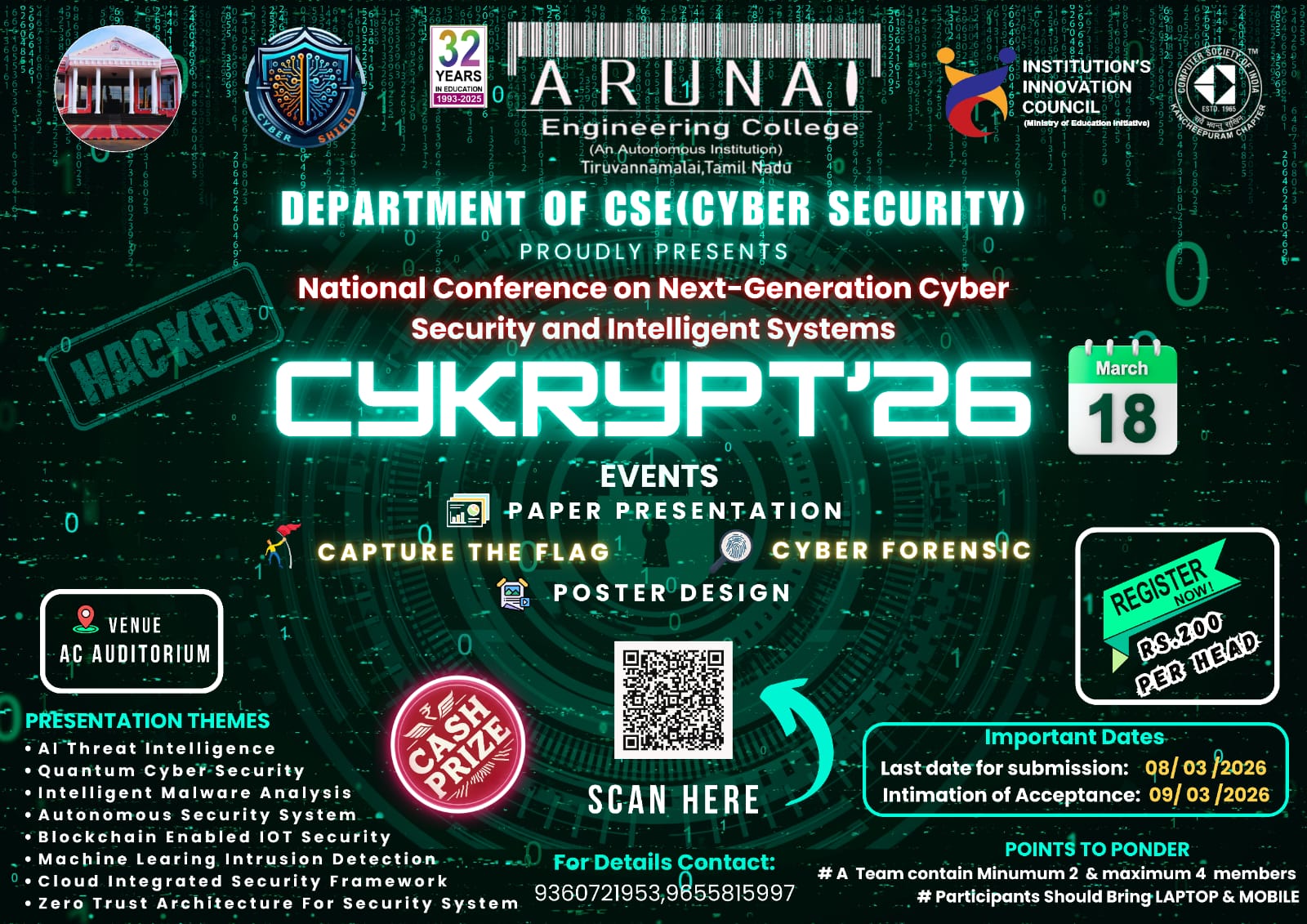 CYKRYPT'26, Arunai Engineering College Poster