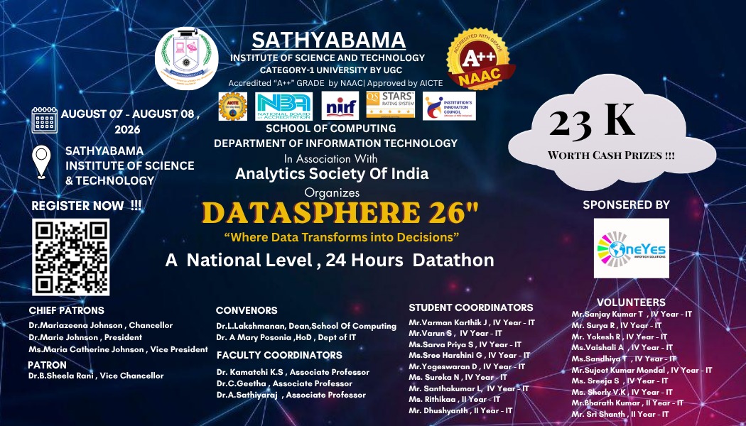 DataSphere 2026, Sathyabama Institute of Science and Technology, Chennai, Tamil Nadu, 7th - 8th August 2026
