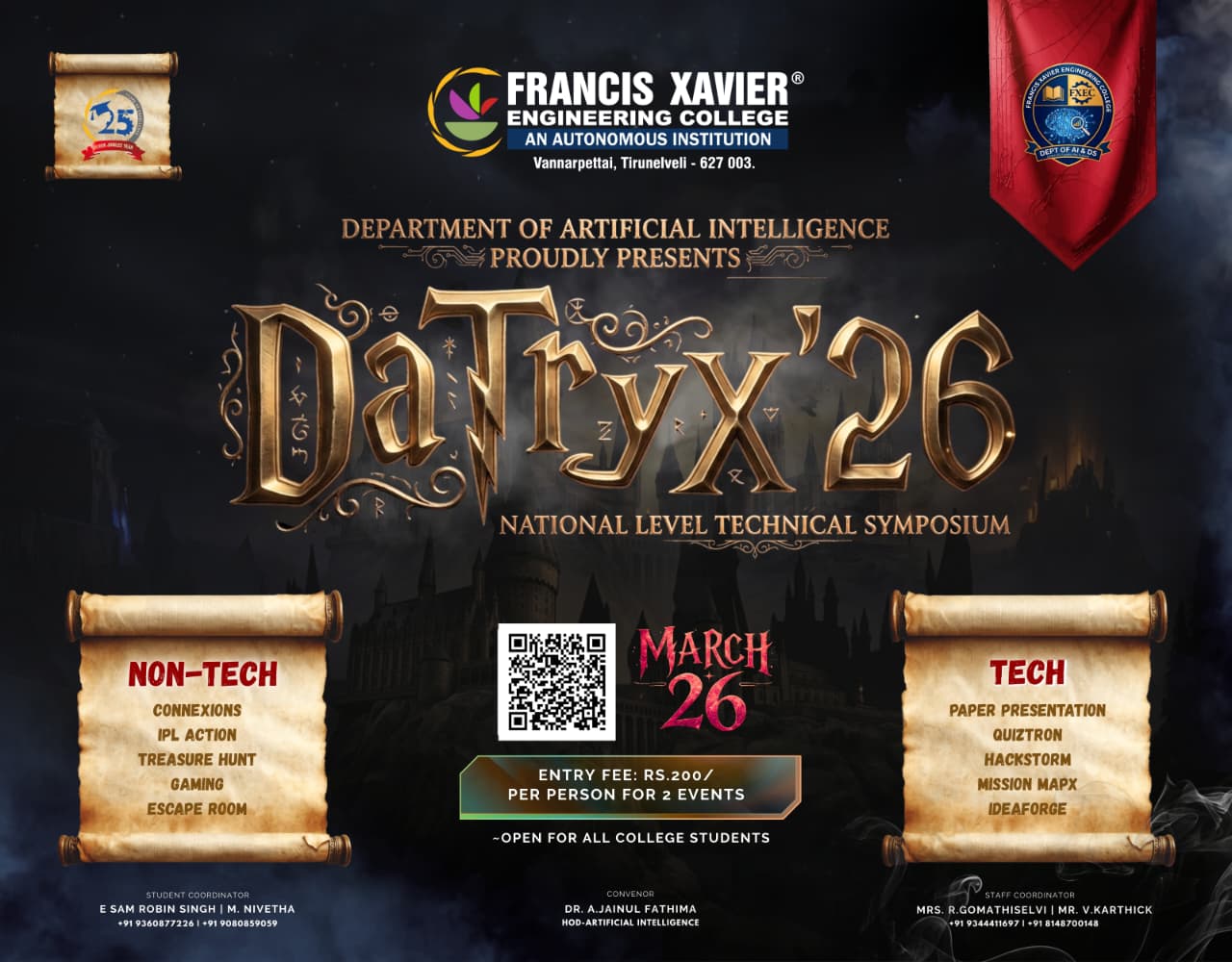 DATRYX'26, Francis Xavier Engineering College, Tirunelveli Poster