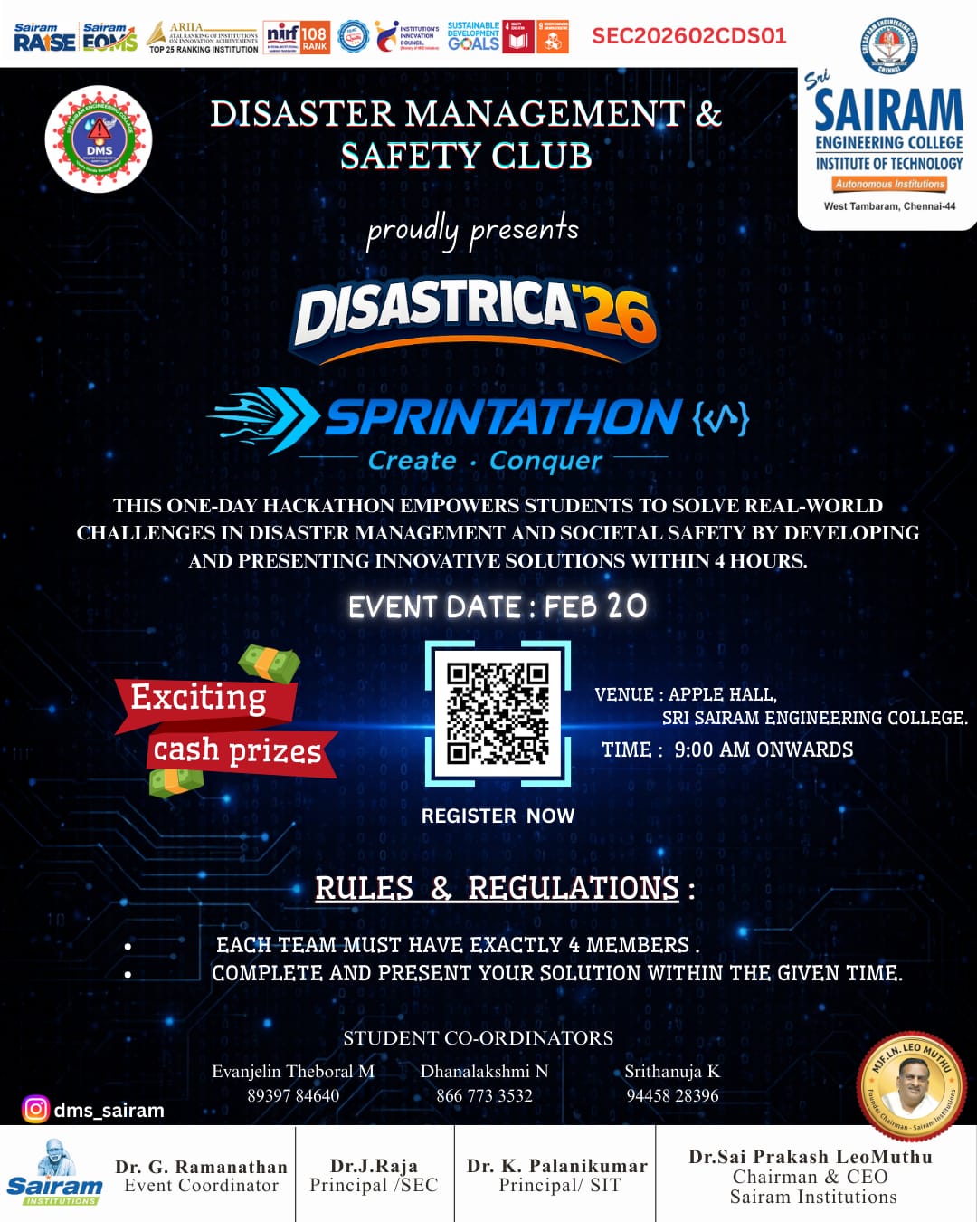 DISASTRICA'26, Sri Sairam Engineering College, Chennai Poster