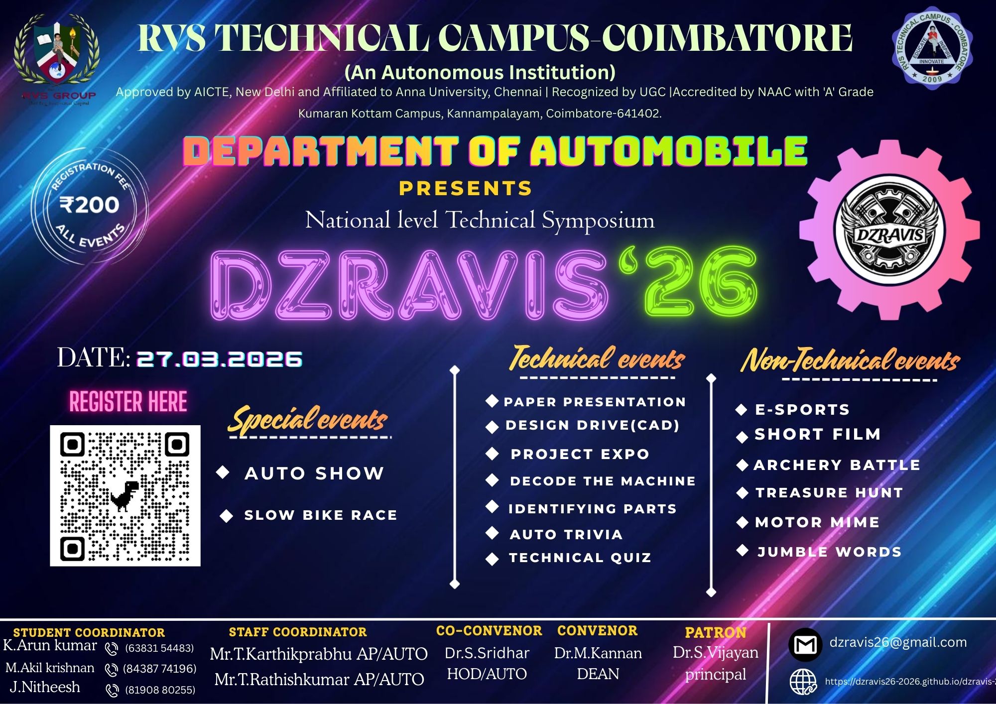 Dravis'26, RVS Technical Campus, Coimbatore Poster