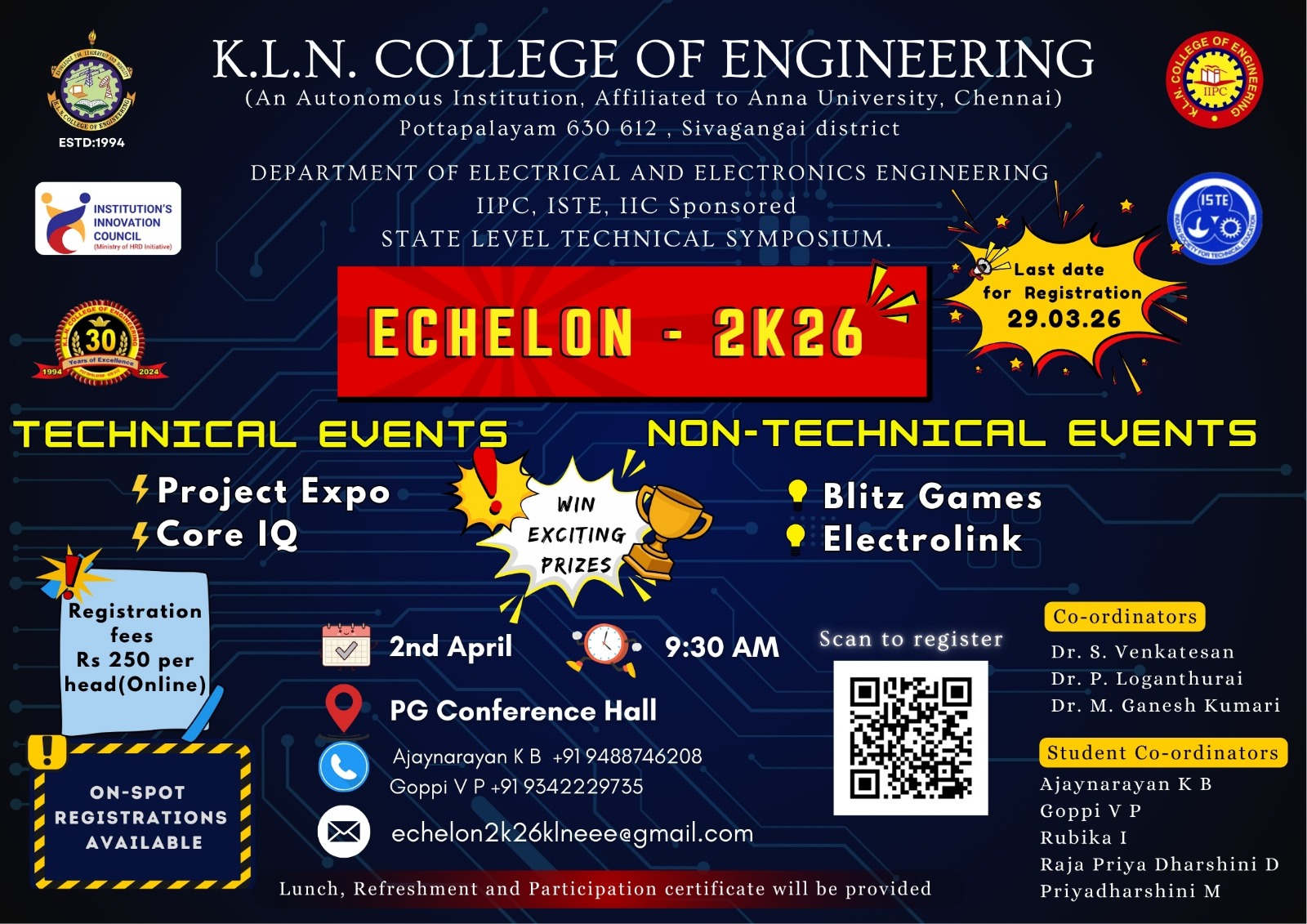 Echelon 2K26, KLN College of Engineering Poster