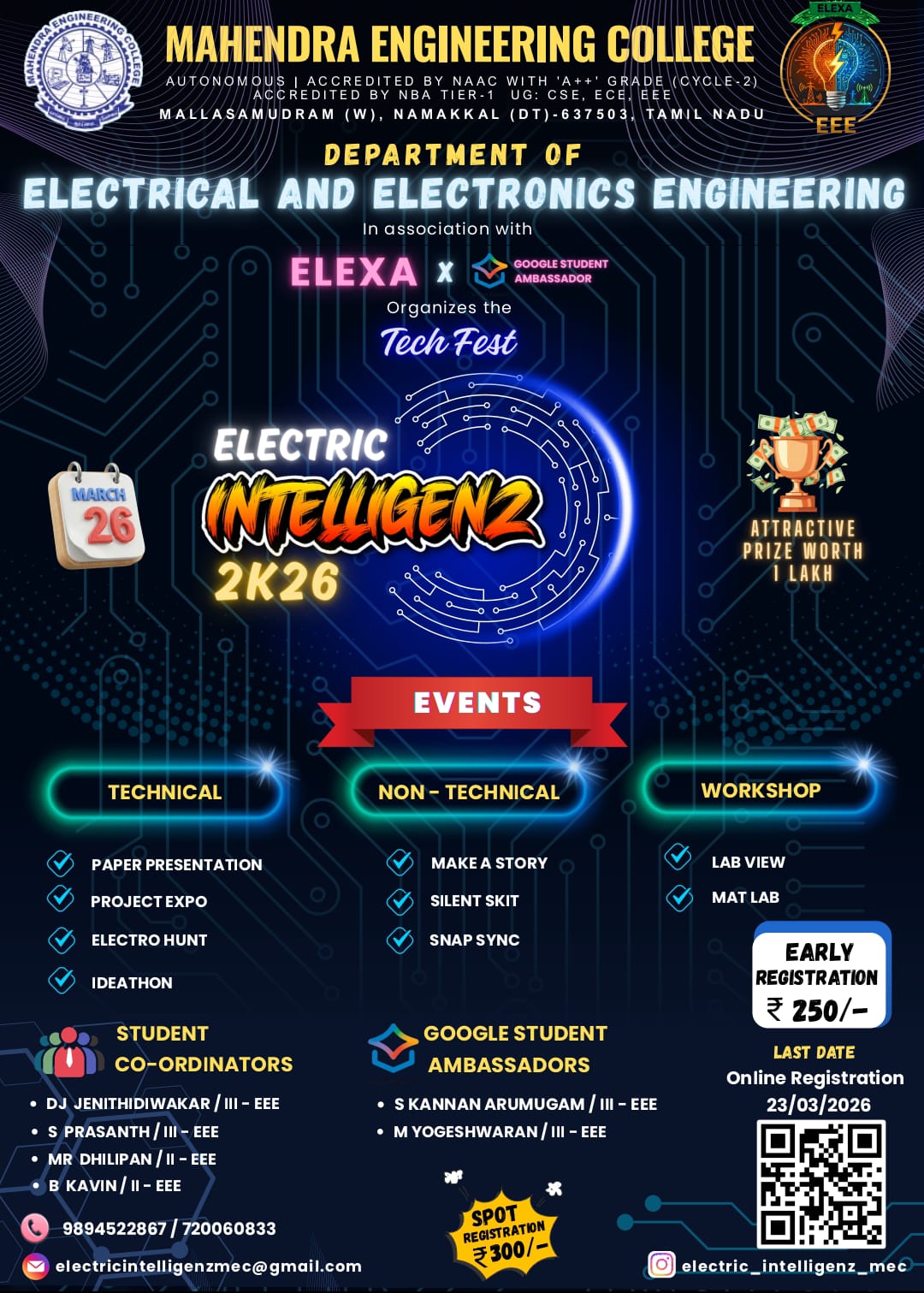 ELECTRIC INTELLIGENZ 26, Mahendra Engineering College