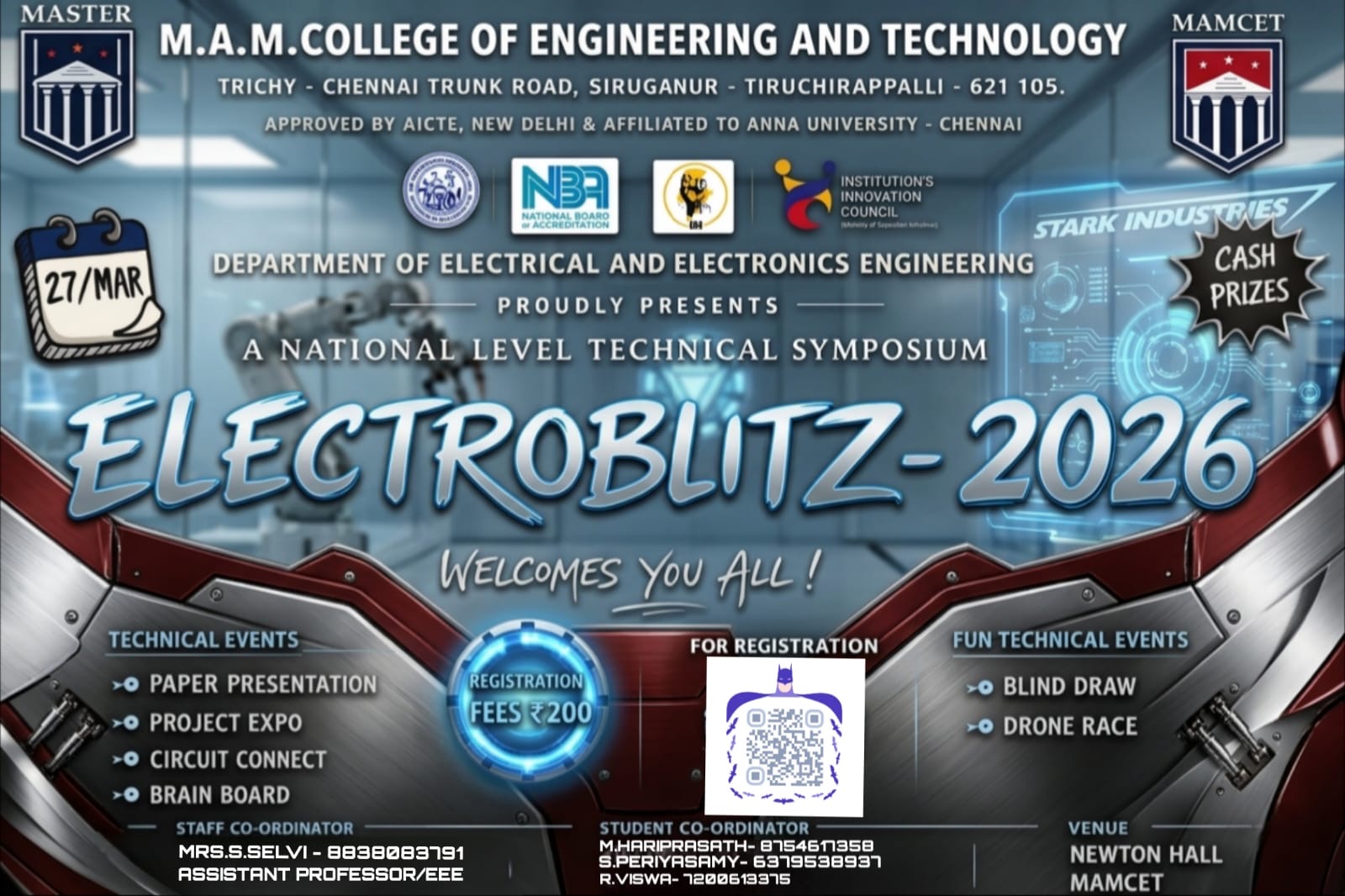 ELECTROBLITZ 2026, MAM College of Engineering and Technology Poster
