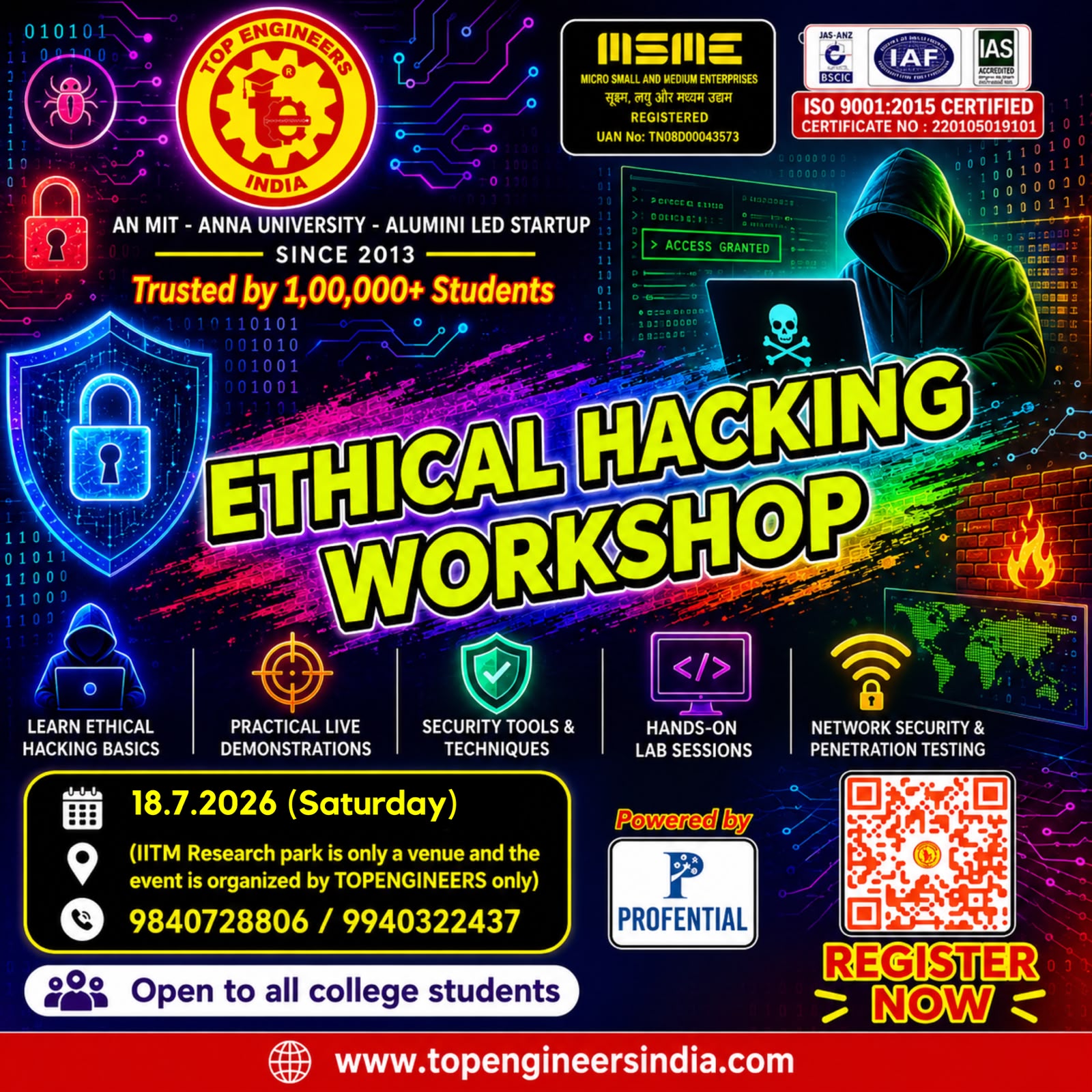 Ethical Hacking Workshop 2026, Chennai, Tamil Nadu, 18th July 2026 Poster