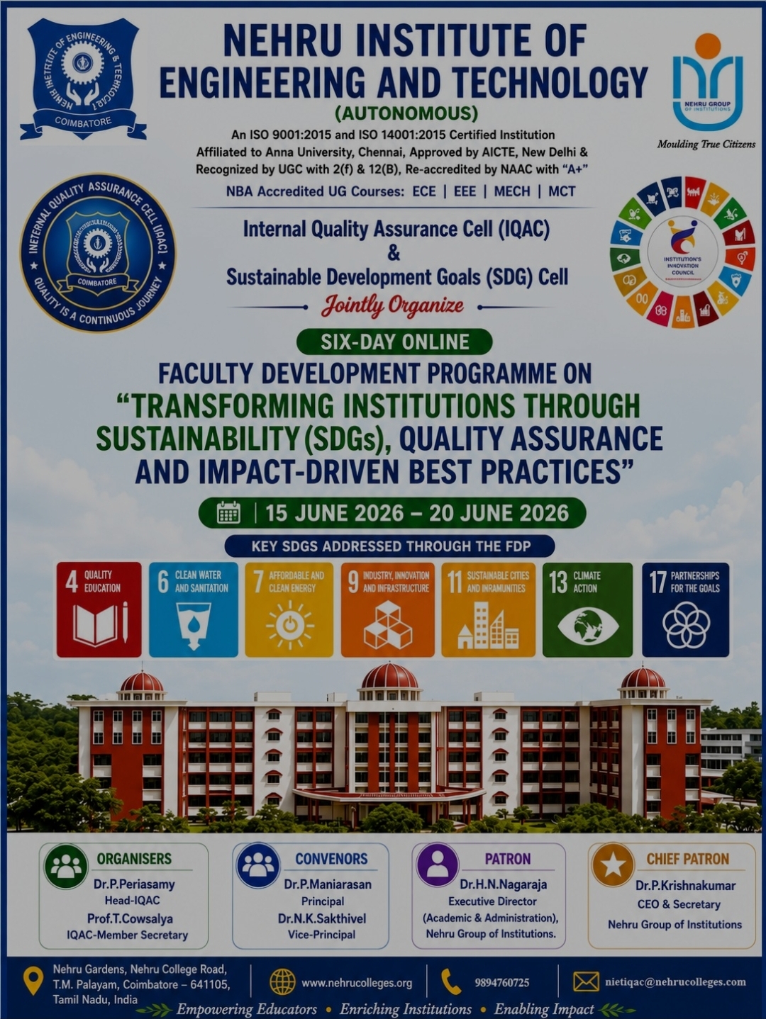Faculty Development Program on Transforming Institution Through Sustainability (SDGs), Quality Assurance and Impact Driven Best Practices 2026 Poster