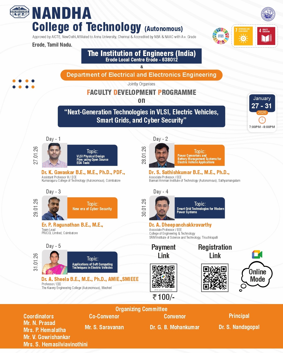 Faculty Development Programme (FDP) on Next-Generation Technologies in VLSI, Electric Vehicles, Smart Grids, and Cyber Security 2026 Poster