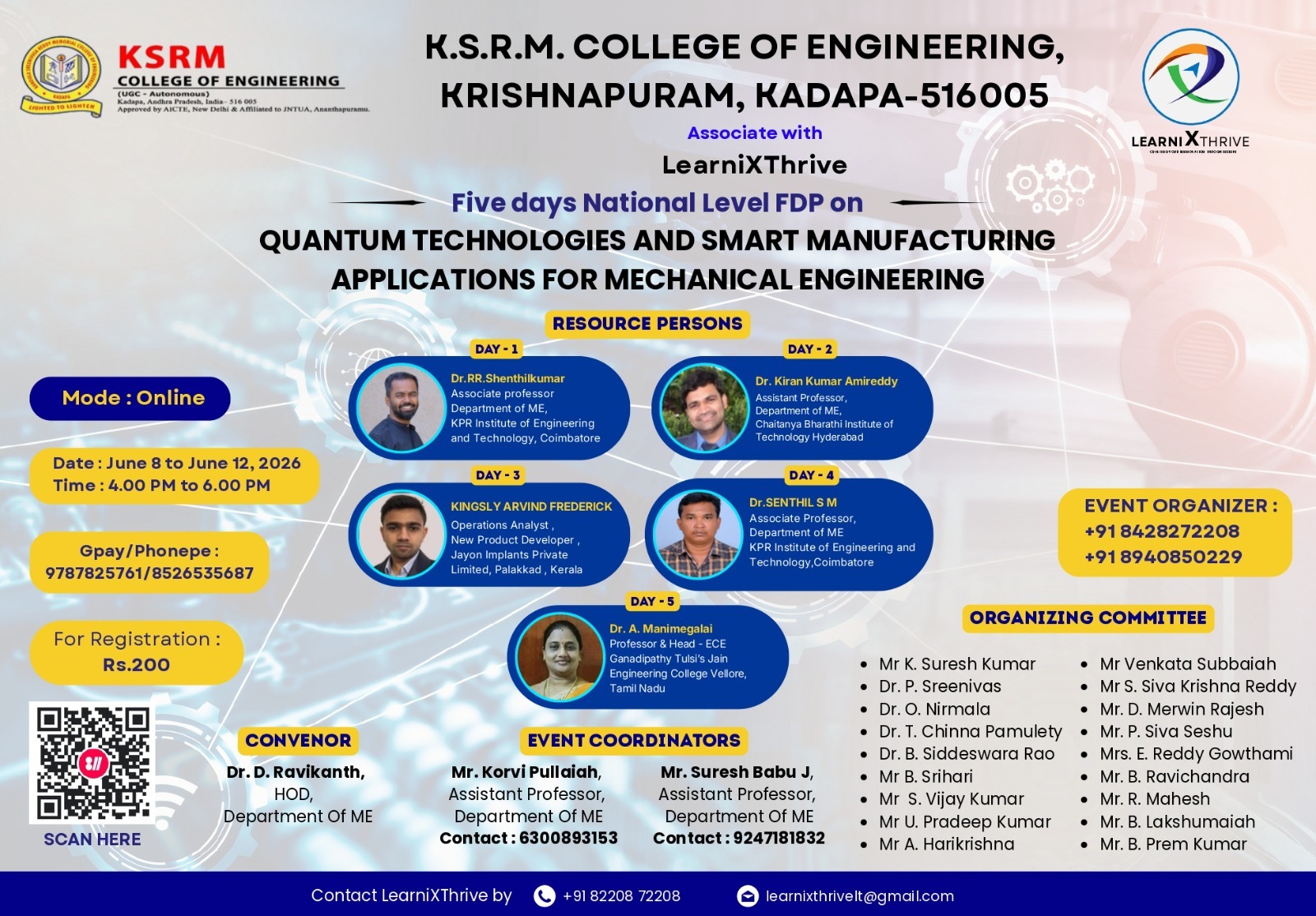 Five Days National Level FDP on Quantum Technologies and Smart Manufacturing Applications for Mechanical Engineering