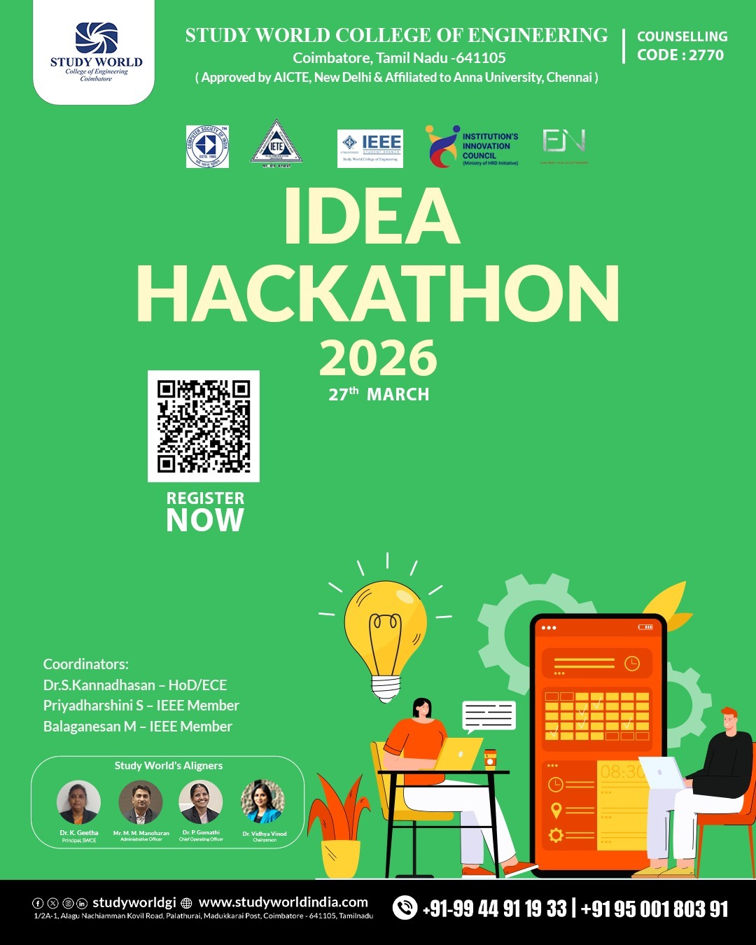 IEEE Idea Hackathon 2026, Study World College of Engineering, Coimbatore Poster