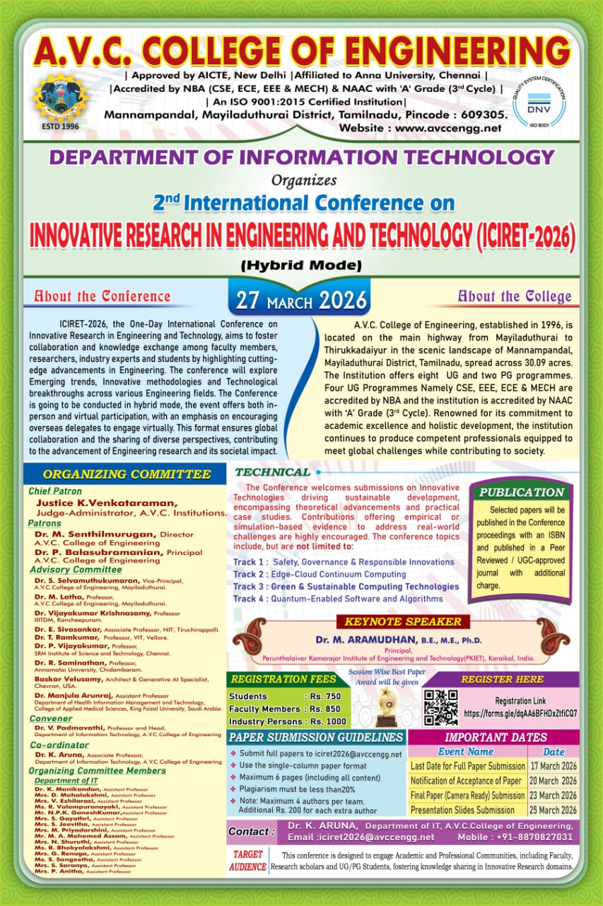 Innovative Research in Engineering and Technology (ICIRET-2026) Poster