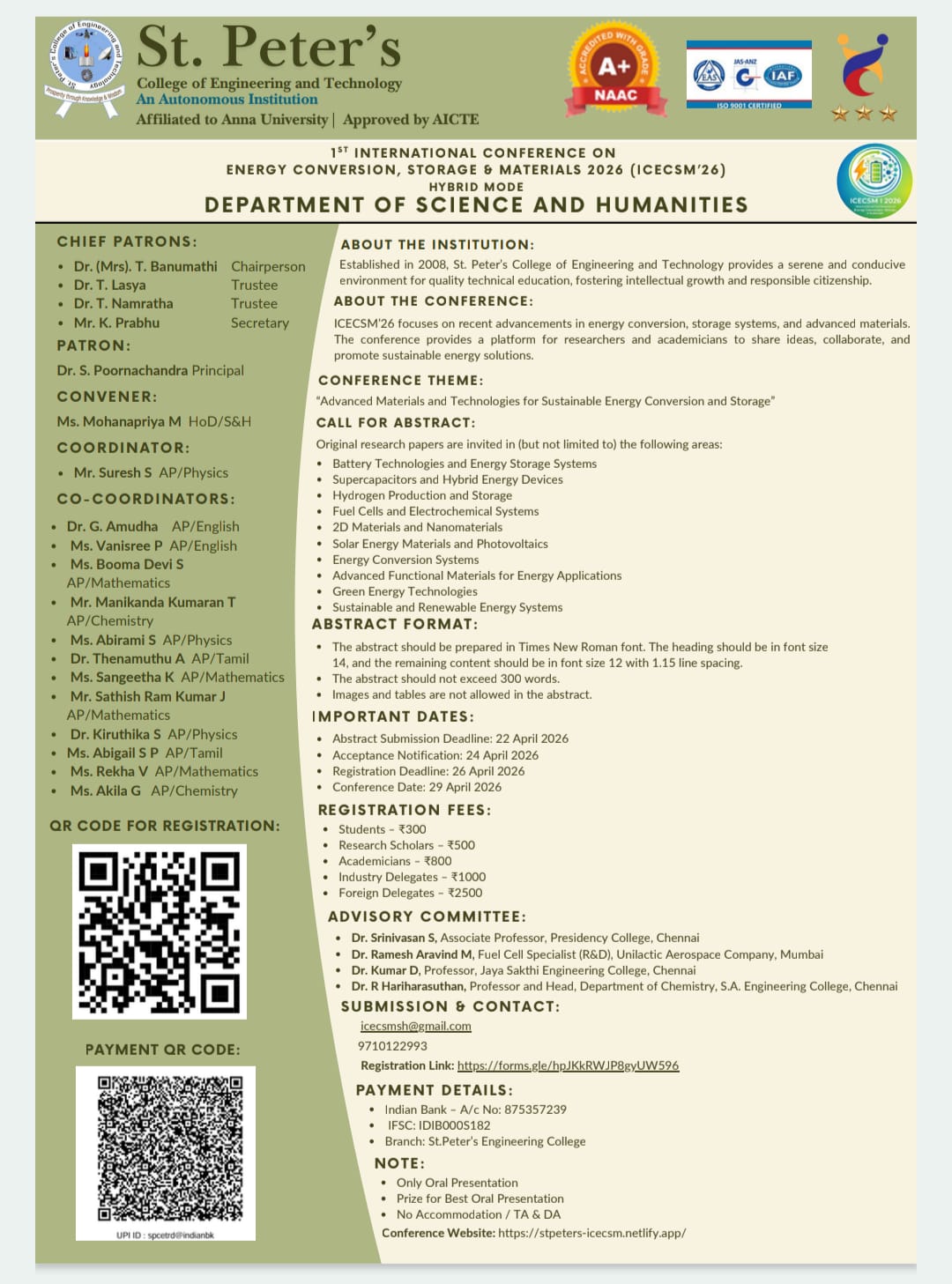 International Conference on Energy Conversion, Storage and Materials 2026 Poster