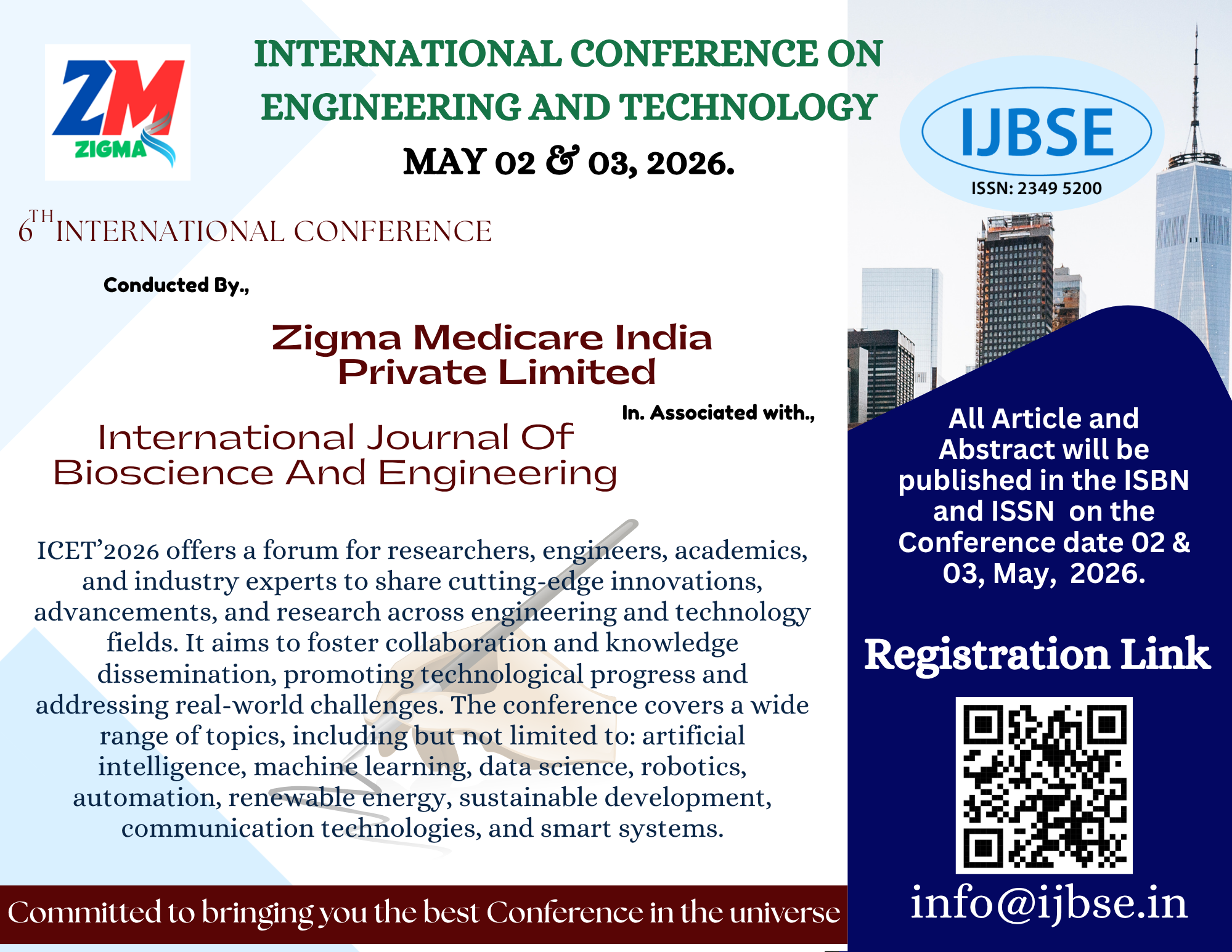 International Conference on Engineering and Technology 6th ICET-2026 Poster