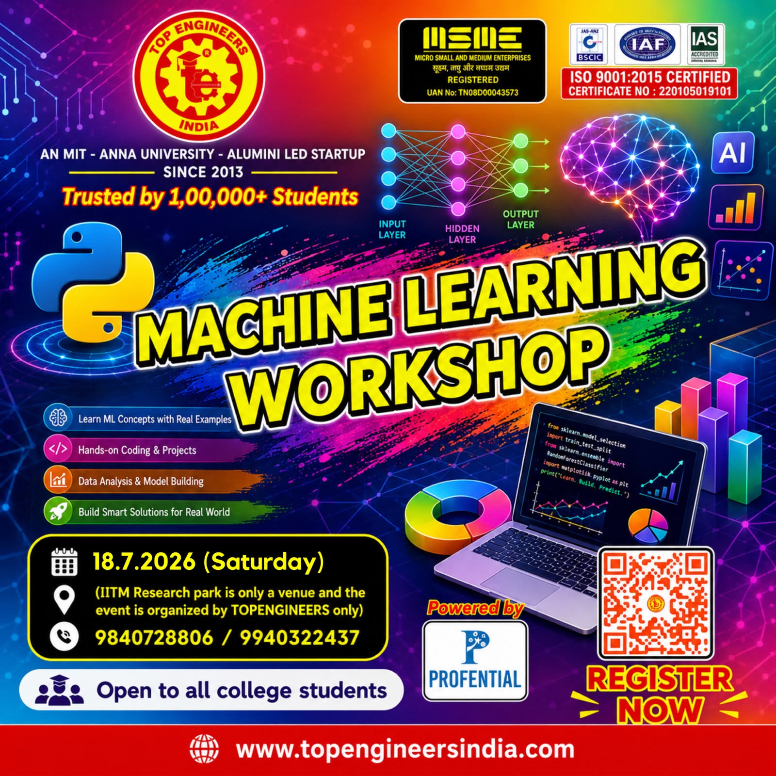 Machine Learning Workshop 2026, Chennai, Tamil Nadu, 18th July 2026 Poster