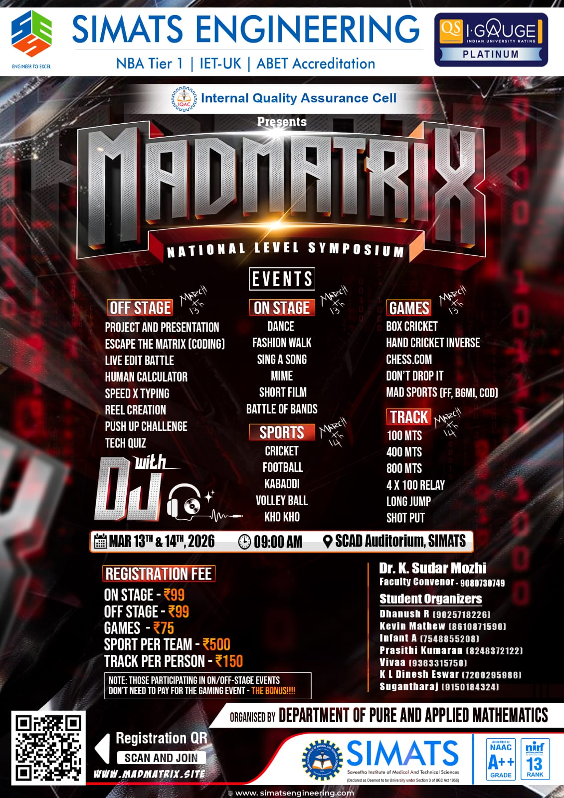 MADMATRIX'26, SIMATS Engineering Poster