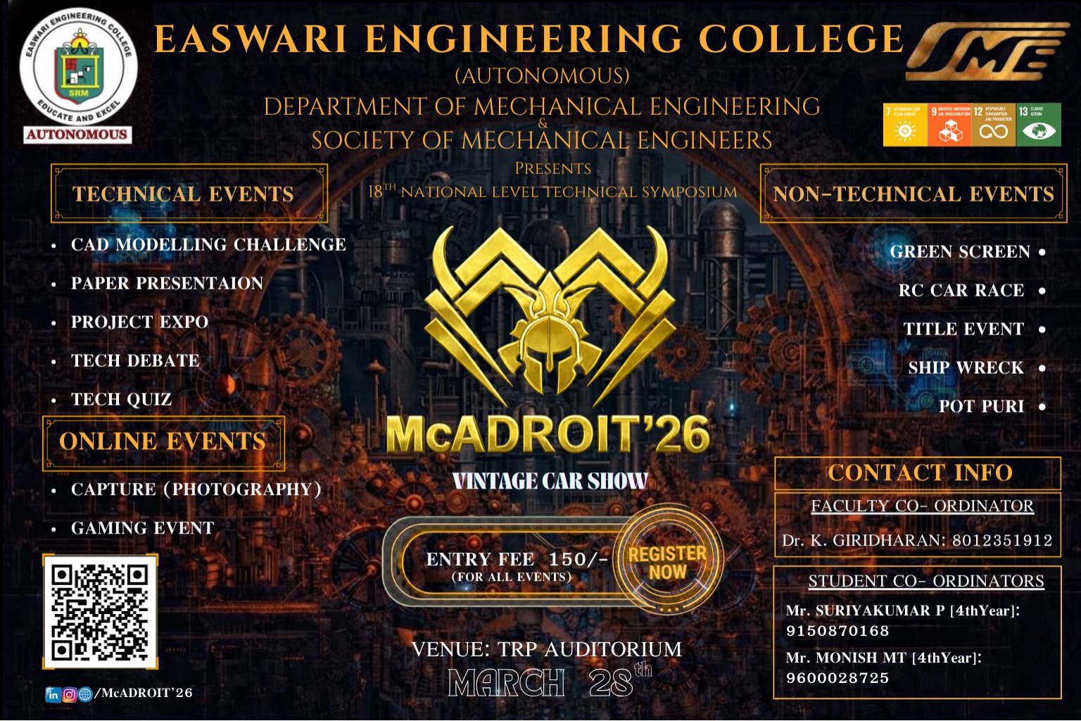 Mechadroit 26, SRM Easwari Engineering College, Chennai Poster