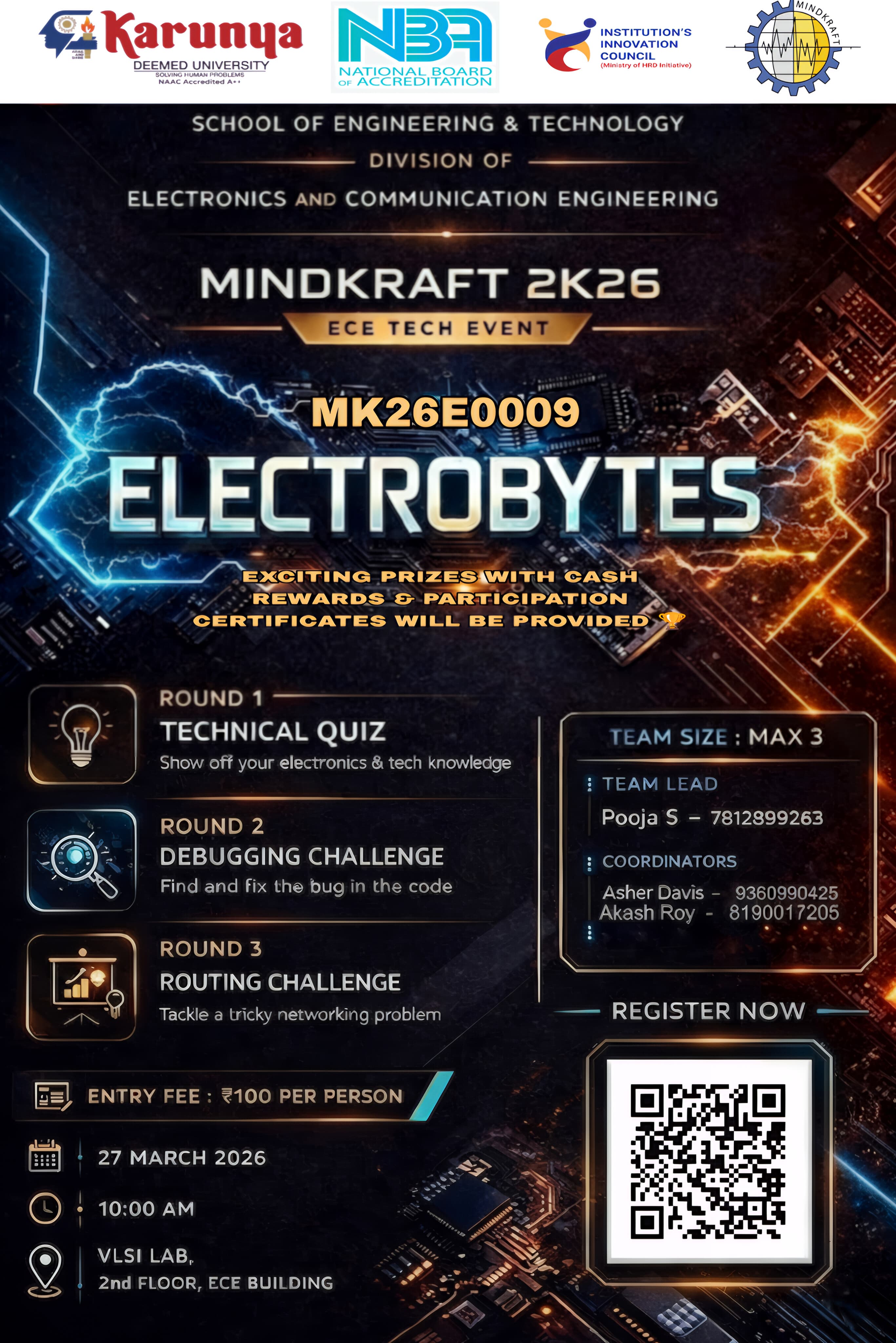 MindKraft'26 - ElectroBytes, Karunya Institute of Technology and Sciences, Coimbatore Poster