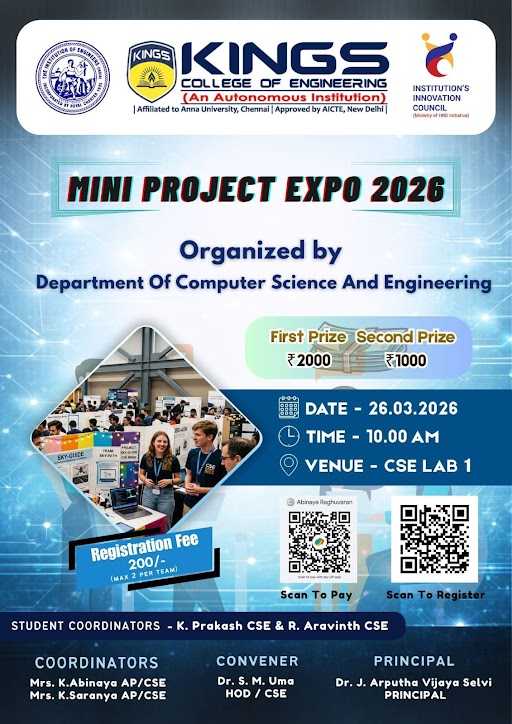 Mini Project Expo 2026, Kings College of Engineering, Thanjavur Poster