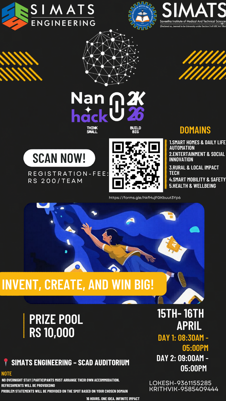NANOHACK 2K26, SIMATS Engineering, Chennai Poster