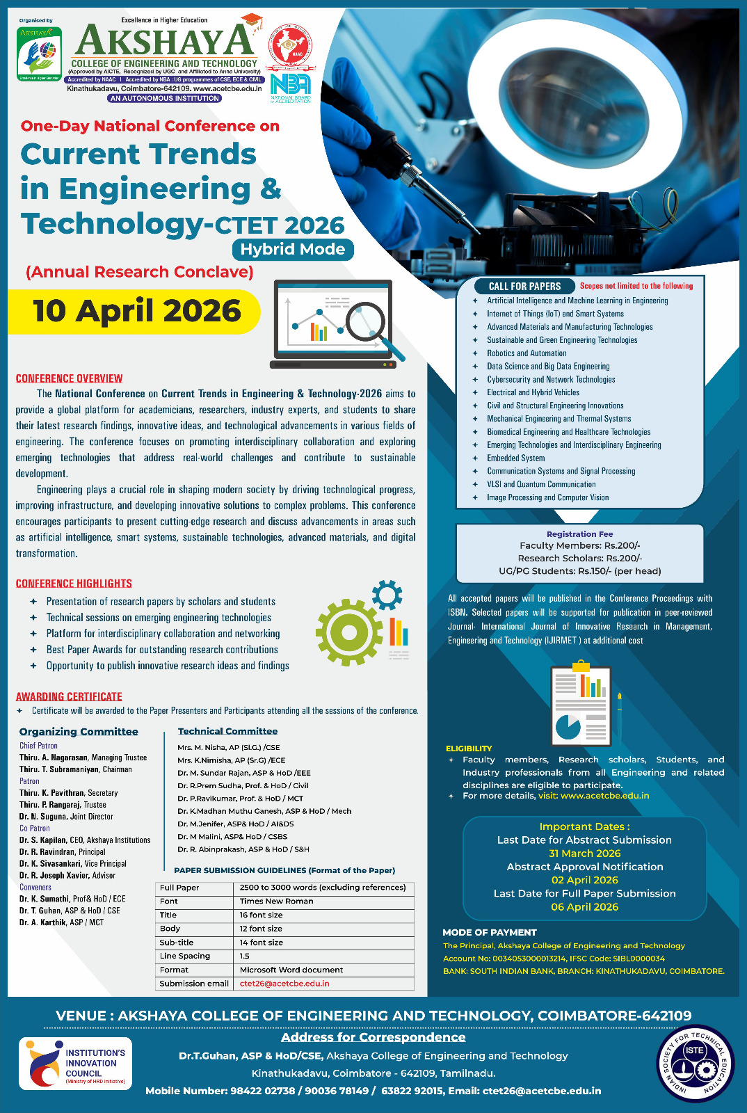 National Conference on “Current Trends in Engineering and Technology CTET 2026 Poster