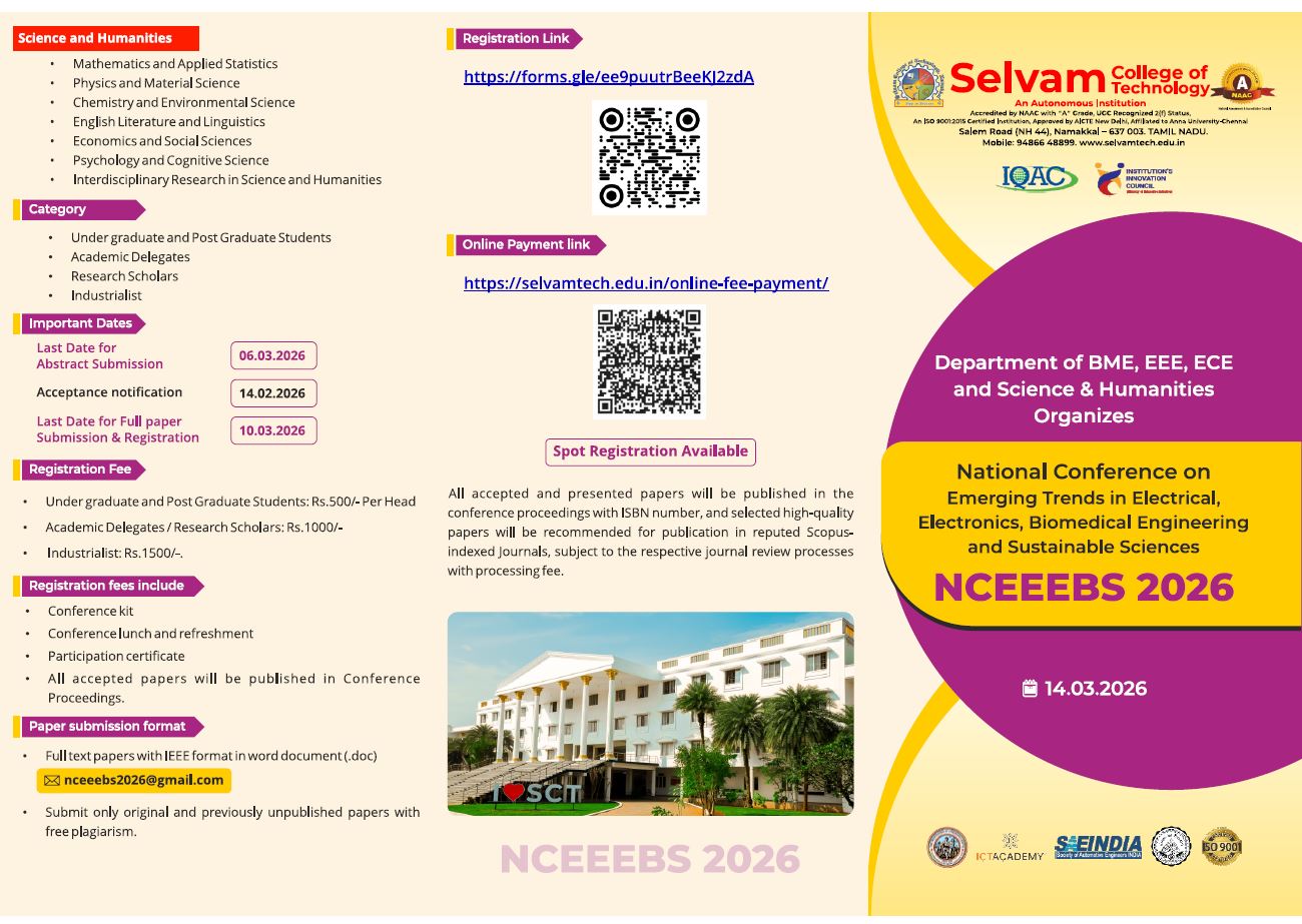 National Conference on Emerging Trends in Electrical, Electronics, Biomedical Engineering and Sustainable Sciences - NCEEEBS 2026
