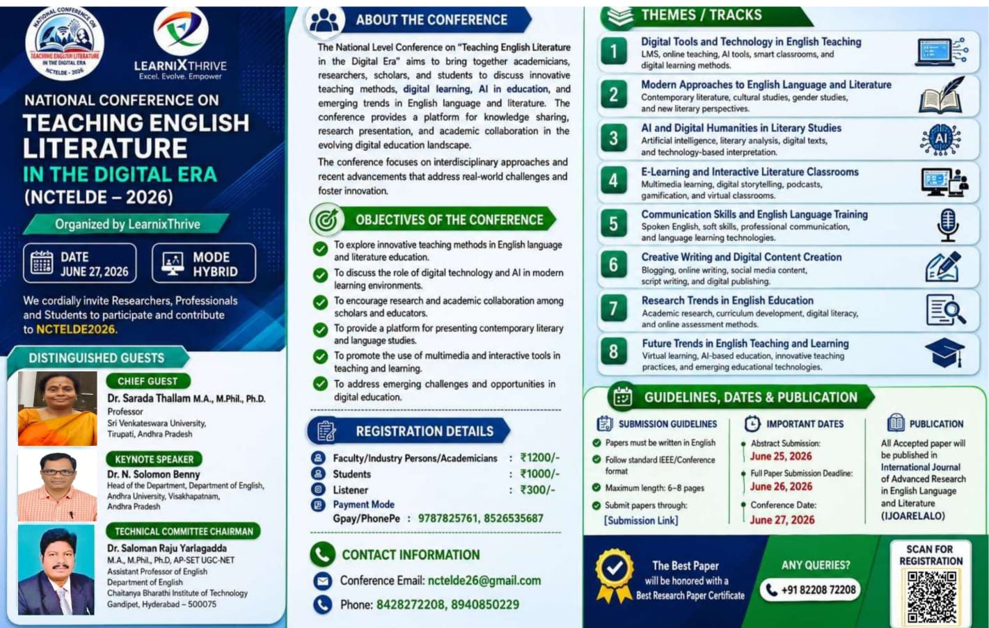 National Conference on Teaching English Literature in the Digital Era (NCTELDE – 2026) Poster
