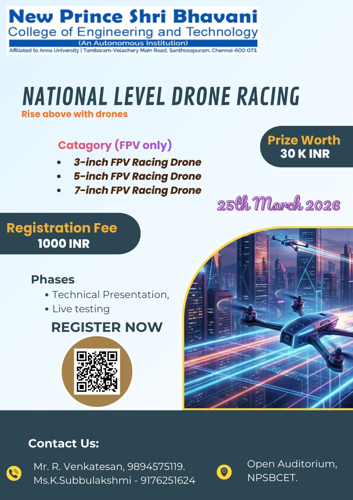National level Drone Racing 2026- New Prince Shri Bhavani College of Engineering and Technology, Chennai