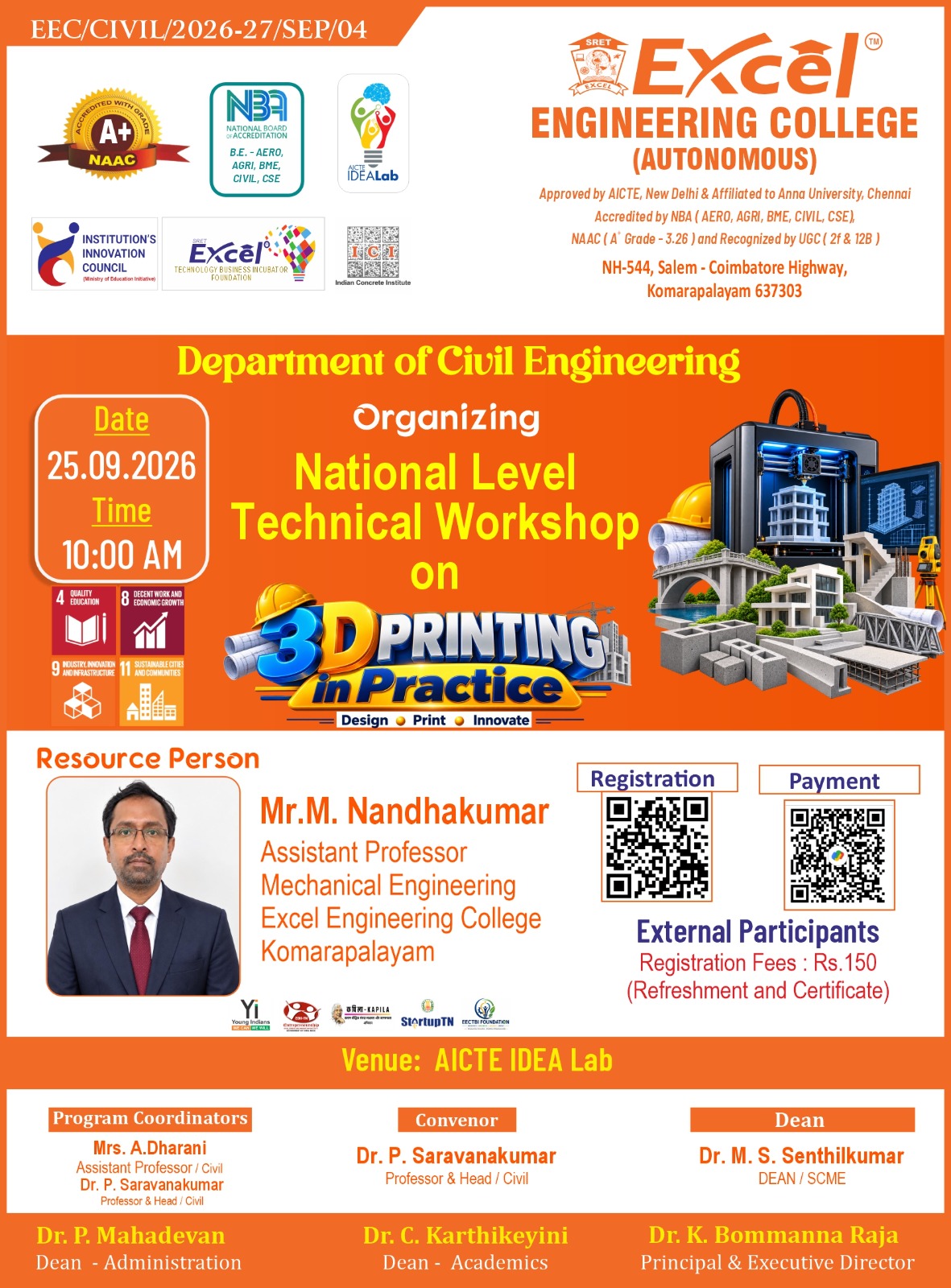 National-Level Technical Workshop on 3D Printing in Practice – Design, Print & Innovate 2026