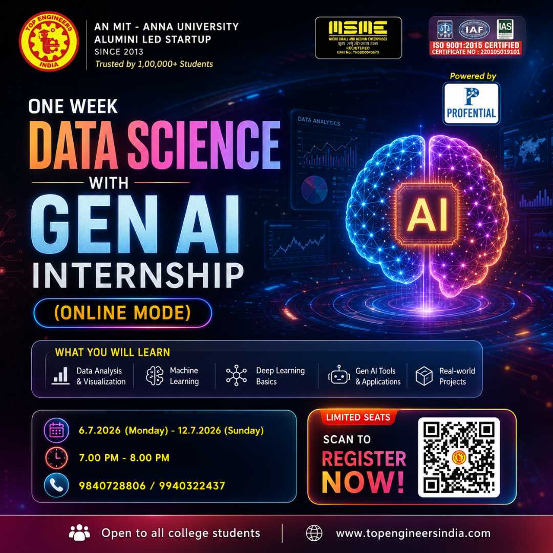 One Week Data Science with Gen AI Internship (Online Mode) 2026 Poster