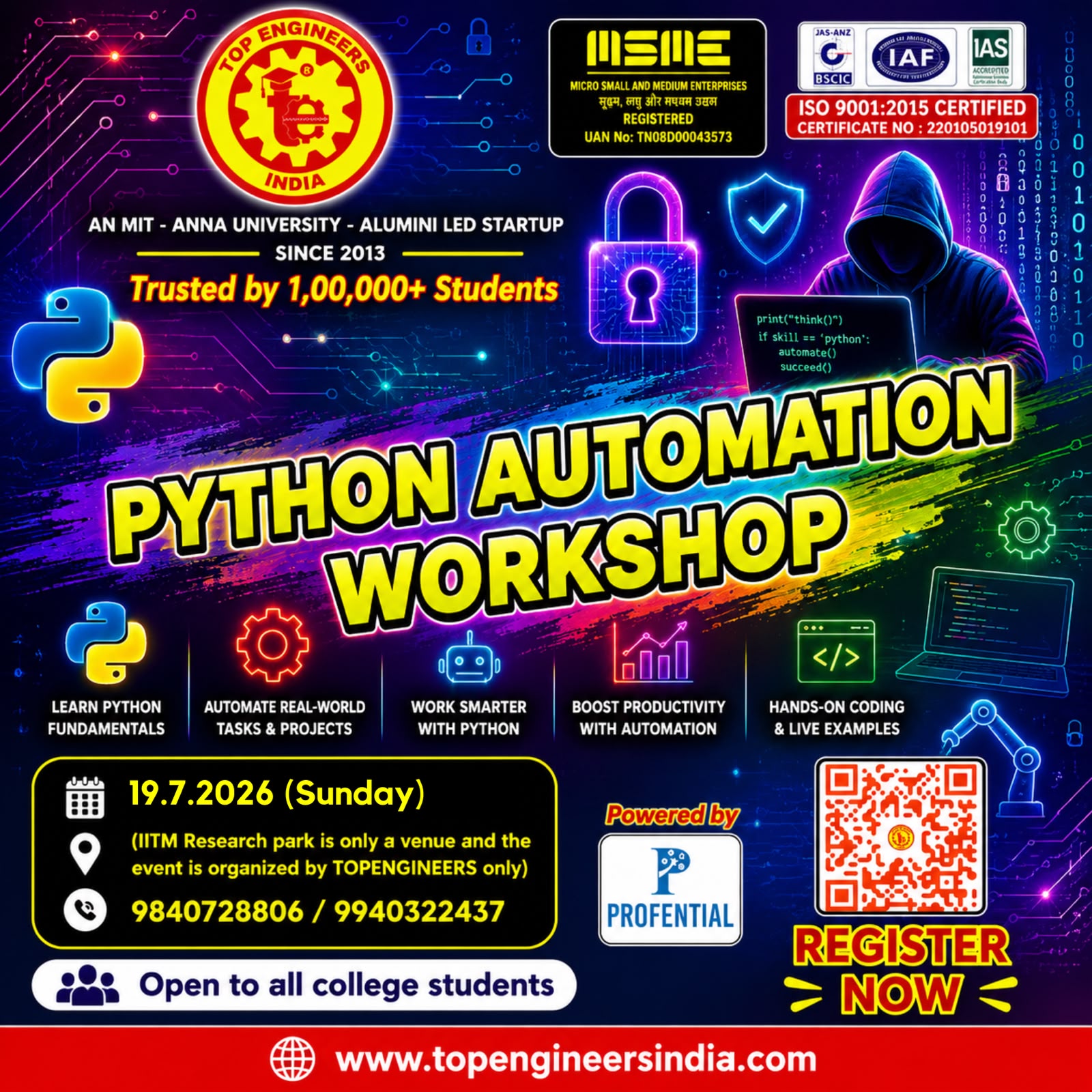 Python Automation Workshop 2026, Chennai, Tamil Nadu, 19th July 2026 Poster
